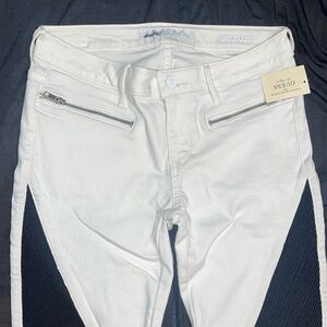 Guess Kate Skinny Black White Tuxedo Moto Jeans 10 30
